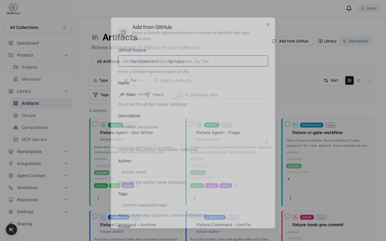Import modal opened