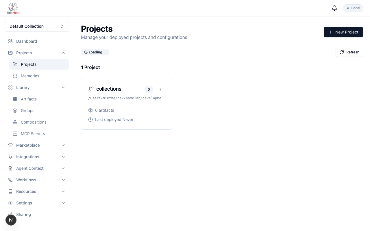 Projects page open