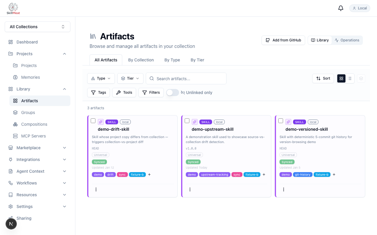Artifacts browser with diverged artifact